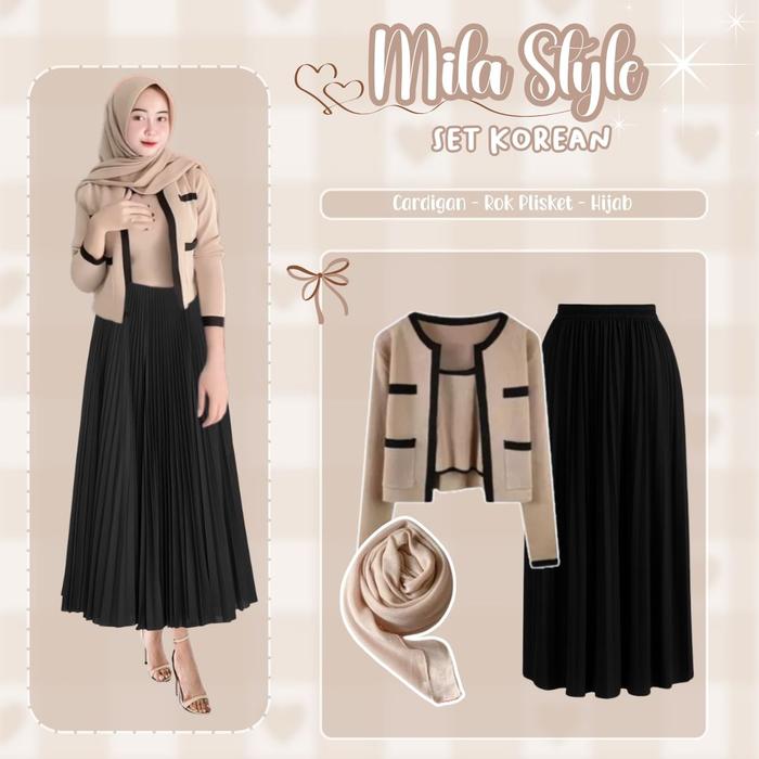 Mila Style Set | Setelan OOTD Korean Style | Fashion Wanita | One Set Wanita | Fashion Kekinian | Ko