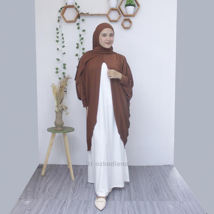 Azkadiena alika gamis syari one set 4 in 1 jilbab ciput outer dress putih bw bahan jersey zoya baju