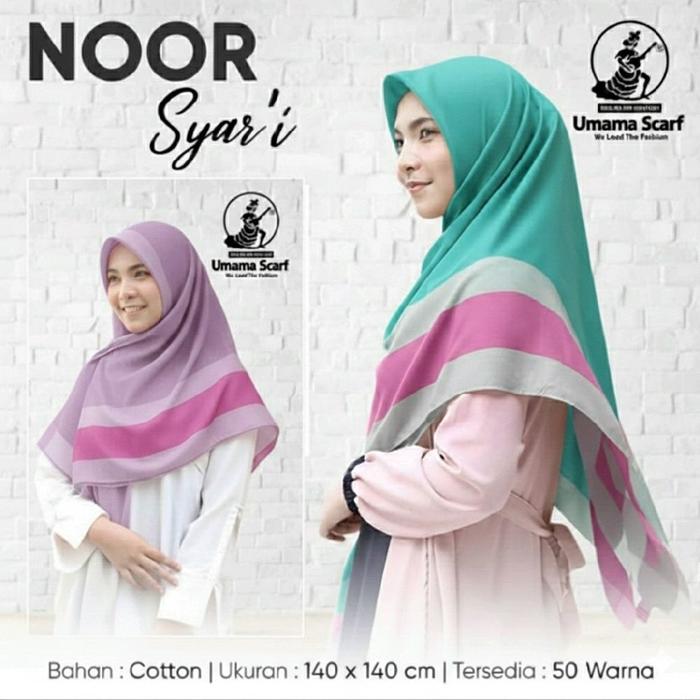 Umama Kerudung Segi Empat Jumbo NOOR Syari Square Size 140x140 by Umama scarf Jilbab Katun Wanita Mu