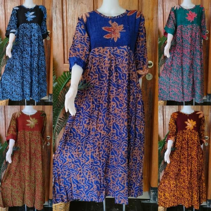 Batik Putri Diana-Sekdres Messa Daster Panjang Kekinian Tangan 7/8 Tali Pinggang Size XL