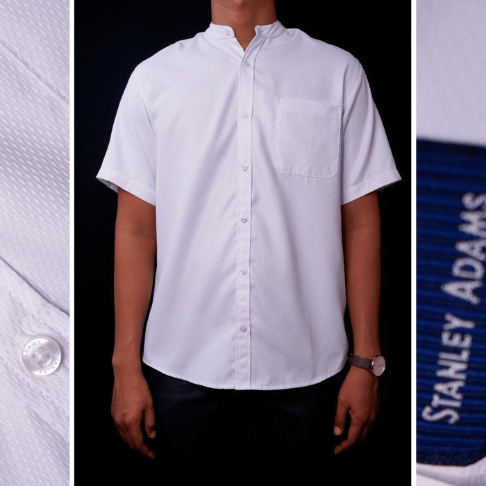 STANLEY ADAMS Baju Koko Pria Lengan Pendek Putih Tekstur 01