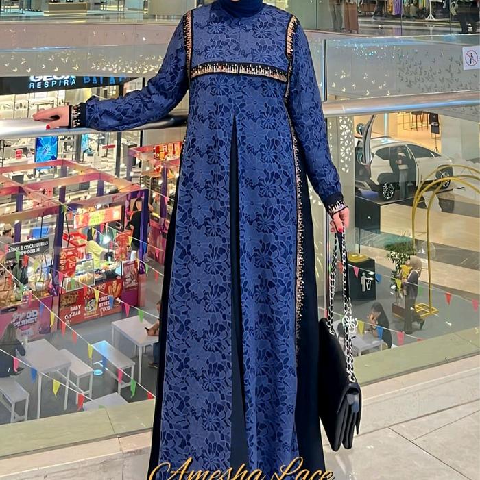 gamis brokat amesha dress gamis produk amore bu ruby elegant simpel kekinian Pesta Wanita
