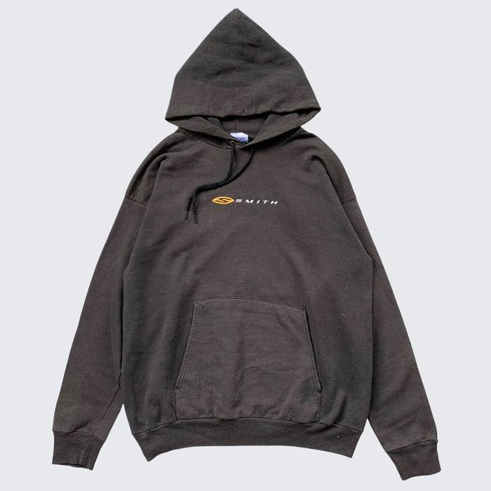 Grey Black Faded 1990s Smith Streetwear Vintage Oversize Hanes Comfortblend Hoodie - Unisex - L