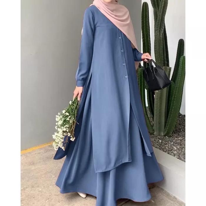 Aulia One Set | Setelan Wanita Rok Dan Tunik Bahan Crincle Airplow Size L,XL,XXL Jumbo Bumil Busui K