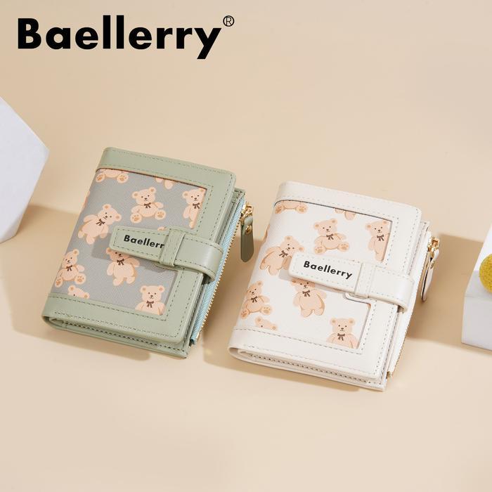 BAELLERRY N1925 Dompet Wanita Kecil Motif Teddy Bear Bahan Kulit PU Leather Premium Kartu Uang