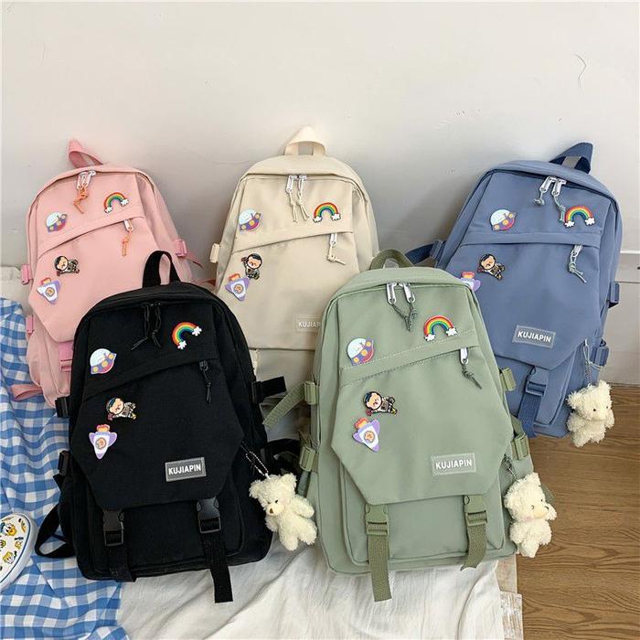 BJ14778 - BLACK/BLUE/GREEN/PINK/WHITE - TAS RANSEL SEKOLAH WANITA KOREA CINA FASHION IMPORT MODIS EL