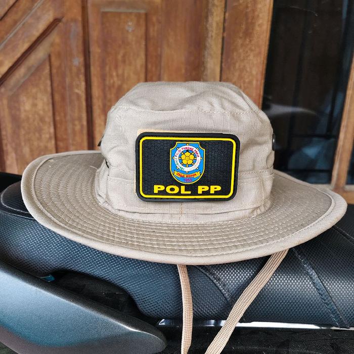 topi rimba satpol pp topi rimba cream free patch rubber satpol pp lingkar full kawat