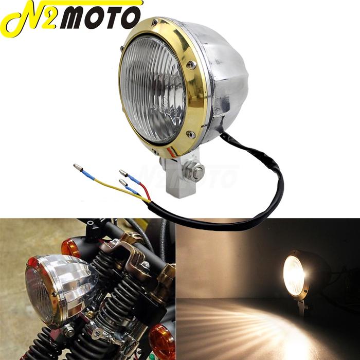 Emark E4 Motorcycle 4" Solid Brass Bezel Headlight Polish Headlamp Light for Harley XS650 CB Chopper