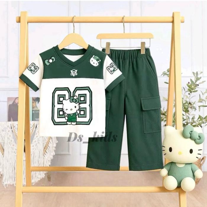 Setelan Anak Perempuan Jersey Cargo Motif Kitty Hello Ds_kids - Vintage Unisex Usia 3-12 Tahun - Fas