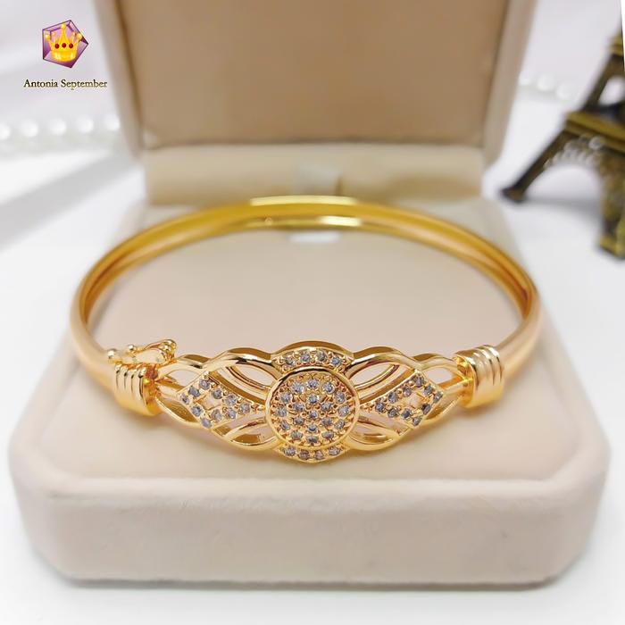 Gelang Bangle Bulat Perhiasan Wanita Dewasa Dan Remaja Motif Esmeralda Permata COD