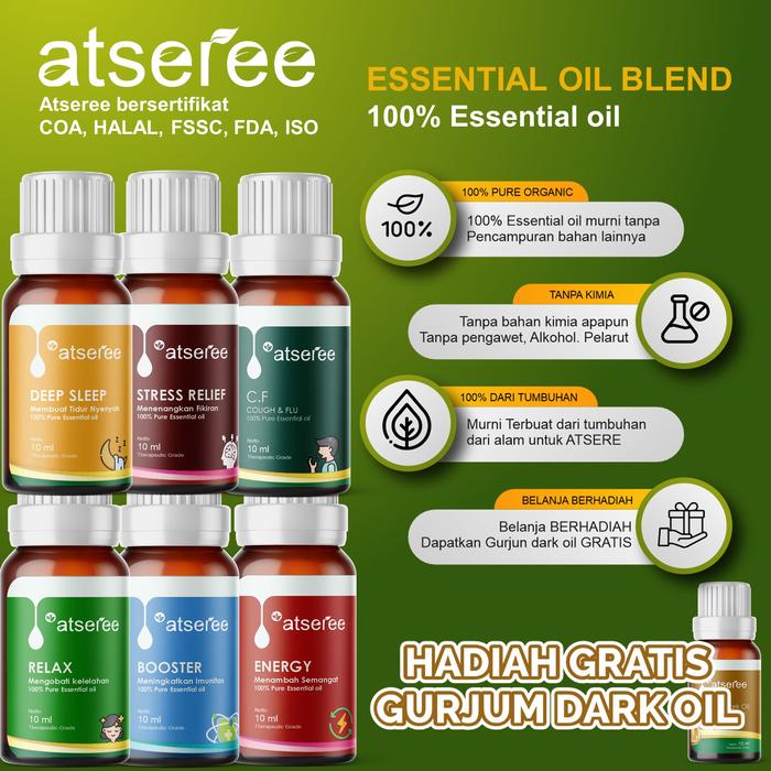 Atseree Essential Oil Blend - 100% Minyak Tumbuhan 10 ml Cough and flu, deep sleep, stress relief, E