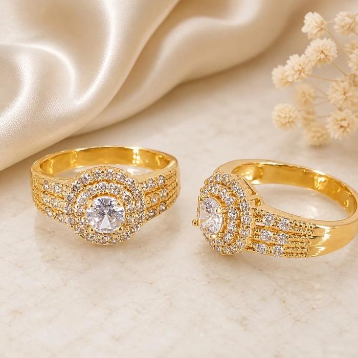 Cincin BDB Dua Warna Wanita Dewasa Bahan Titanium Emas 24k Asli Anti Luntur Realpict Cantik Simple E