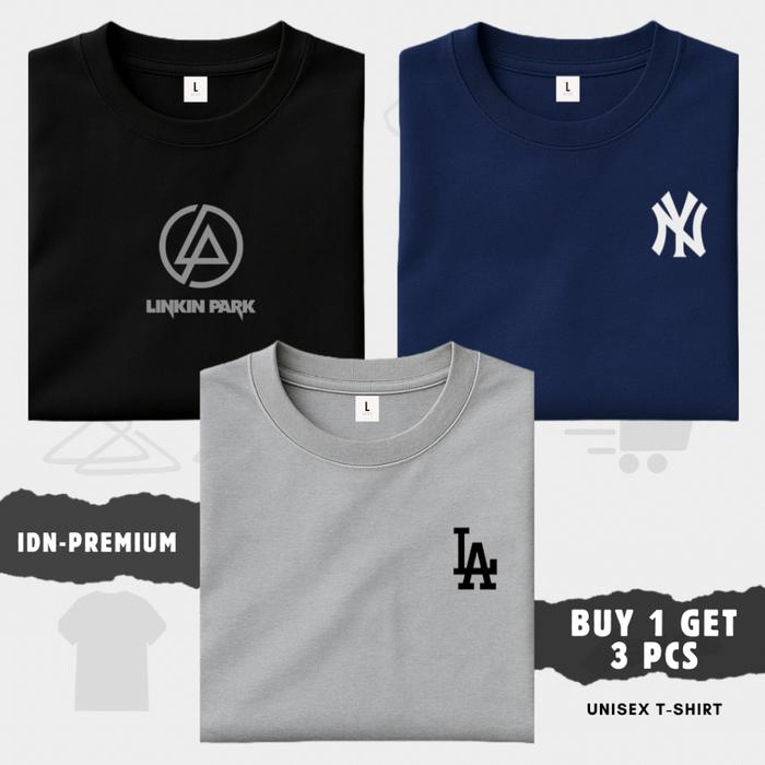 BUY 1 GET 3 PCS - Kaos Distro Pria Wanita T-Shirt Lengan Pendek - link Park Silver - NY Pd Putih -