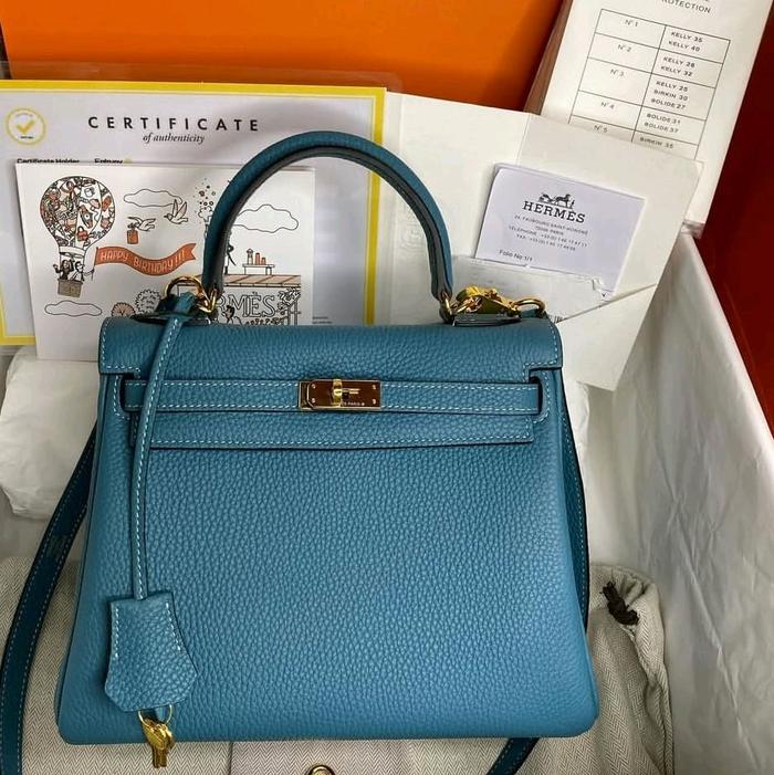 Hermes Tas Wanita Biru Tosca Model Kelly 2023 Dengan Sertifikat Asli dan Tali Bahu Kualitas Premium