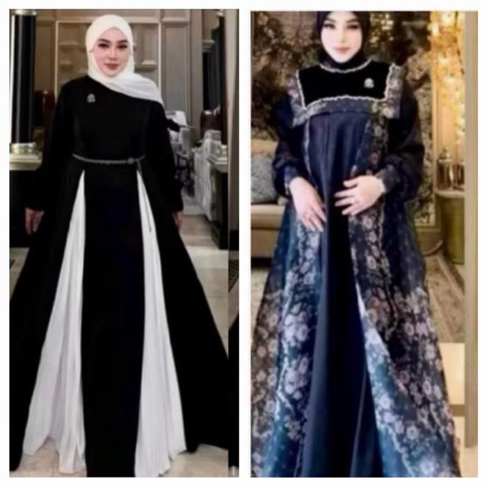 SHELLASAUKIA Dress Gamis HITAM PUTIH HEKTAR Zahra Pink Melda Hitam ZMonogram SS OSakura EMBOS Raya M