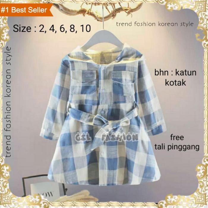 Dress Anak Kotak Hoodie / Pakaian Baju Anak Perempuan Andin Ikatan Cinta Import Korea 1 2 3 4 5 6 ta