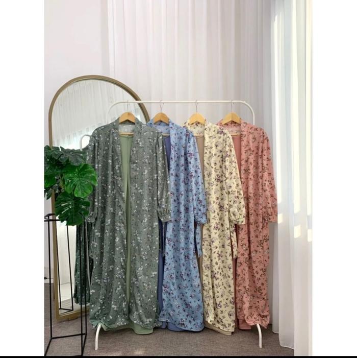 Ticlo Julia Dress Gamis Set Outer Cardigan Wanita Motif Bunga Busui Friendly Jumbo