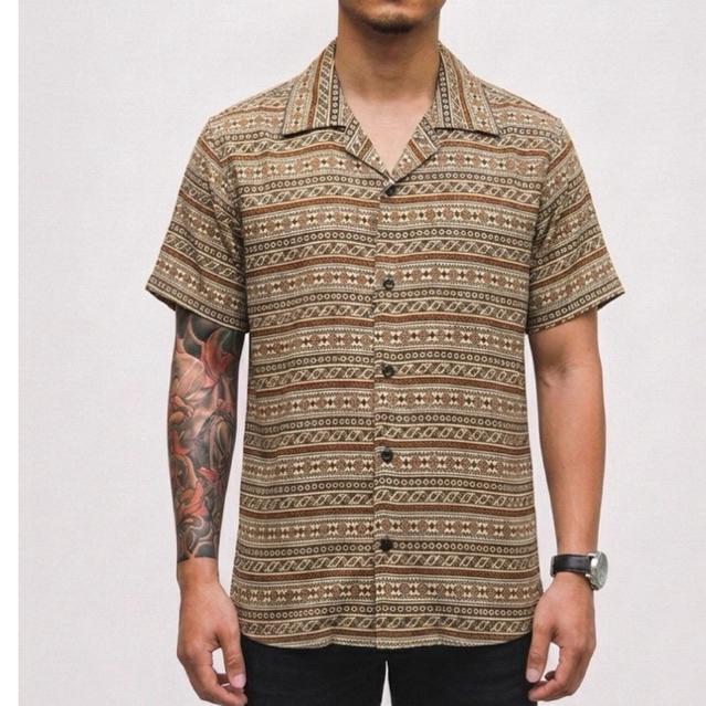 NRKY kemeja lengan pendek pria motif batik tribal terra bahan adem