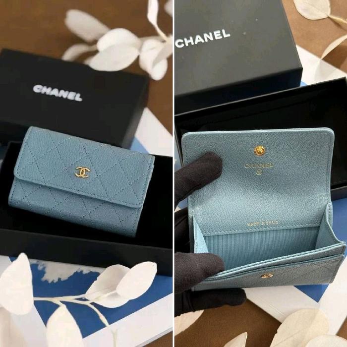Chanel Flap Card Wallet Blue GHW