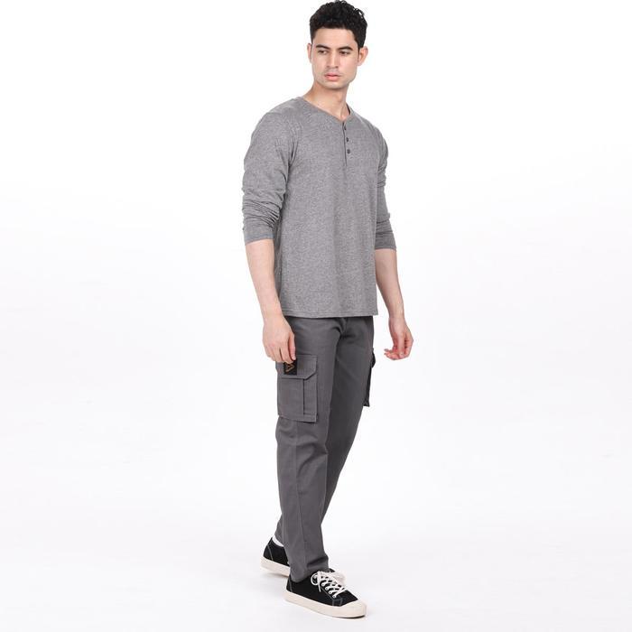 Celana Cargo Pants Cream Regular Fit Twill Pria