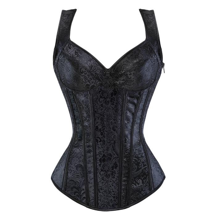 Women Vintage Corset Top with Shoulder Straps Gothic Jacquard Overbust Bustier Vest Medieval Steampu