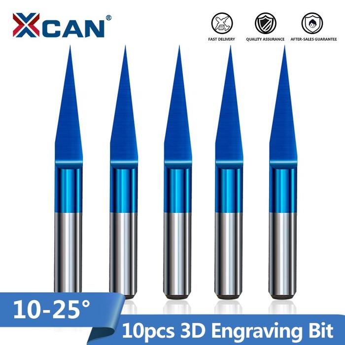 XCAN PCB 3D Milling Cutter 3.175 Shank Tungsten Carbide V Shape PCB