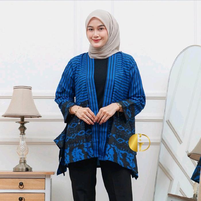 Outer Batik Katun Micro Pakaian Wanita Lembut Nyaman Panjang Blazer Cardigan Kerja Retro Kardigan Mo