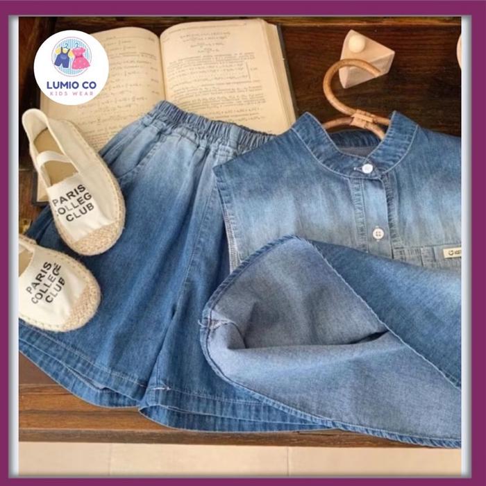 Set Jas Musim Panas Anak Laki-Laki | T-Shirt Rompi Denim + Celana Pendek | Outfit Kasual Anak Kecil 