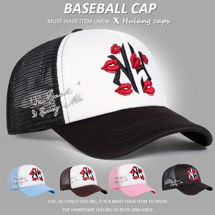 Topi baseball NY Bibir merah Embroidery Original topi trucker Hat Cap Casual Distro Fashion Pria Wan