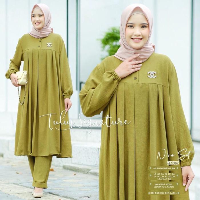 NIRA SET LONG TUNIK CRINKLE AIRFLOW LD 115-120 // ONE SET LONG TUNIK POLOS // NIRA SET // SETCEL POL