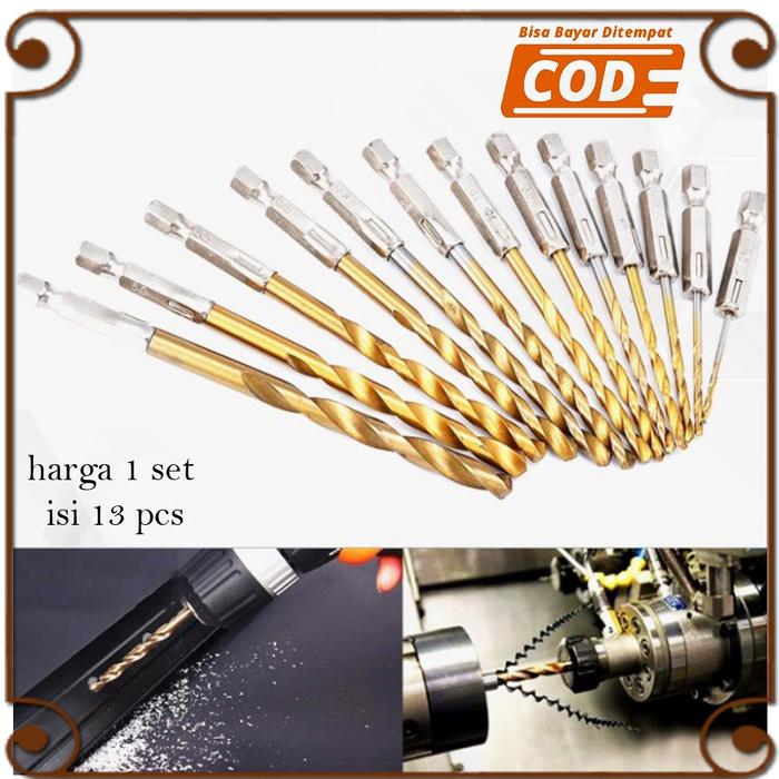 Mata Bor set 13pcs Mesin Bor Obeng Portable Cordless Mini Power Drill Steel Titanium Hex Shank