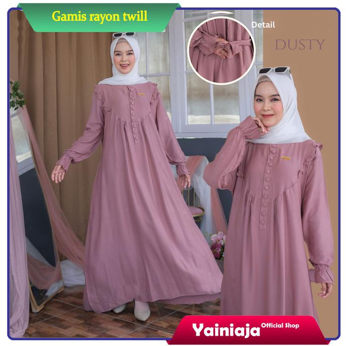 Gamis Syari Bahan Katun Twil Polos Premium Termurah Cantik Lembut Mewah Muslim Nyaman Panjang Rayon 