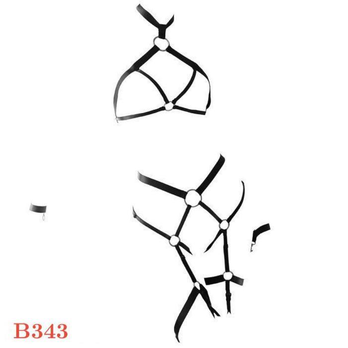 B343 Bra Set Bralette Sexy Lingerie Wanita Seksi BH Halter CD Garter Latex Mistress Bondage Tidur