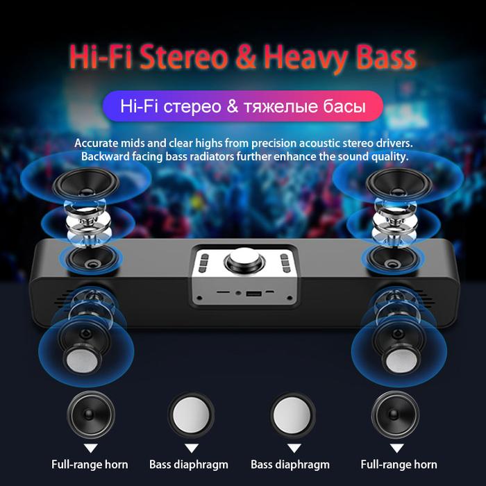 Speaker Bluetooth TV Soundbar LED Speaker Nirkabel Portabel Jam USB