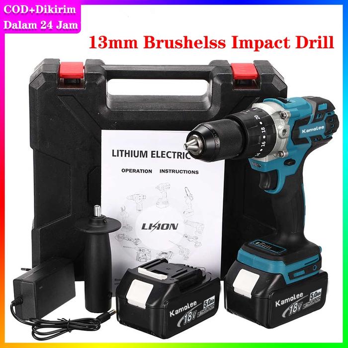 Kamolee Tool 13mm Bor Listrik Brushless 520N.m 5000 MAh Obeng Bertenaga Baterai Dengan Fungsi Dampak