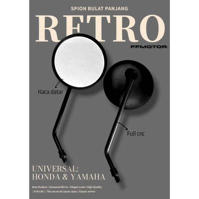 Spion Bulat Retro Model Vespa Tangkai Panjang Hitam Universal Honda Yamaha Scoopy Grand Filano Genio