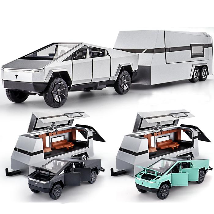 Alloy Car 1:32 Tesla Cybertruck Pickup Trailer Model Diecasts Metal Off-road Vehicles Truck Model So
