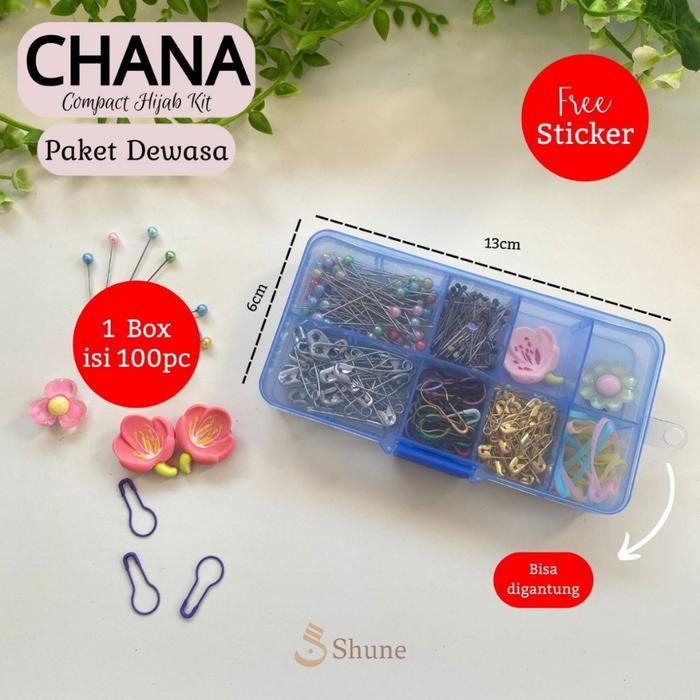 Shune chana compact hijab kit jarum riil free sticker | Box Sekat Manik Manik Kotak Sekat Penyimpana