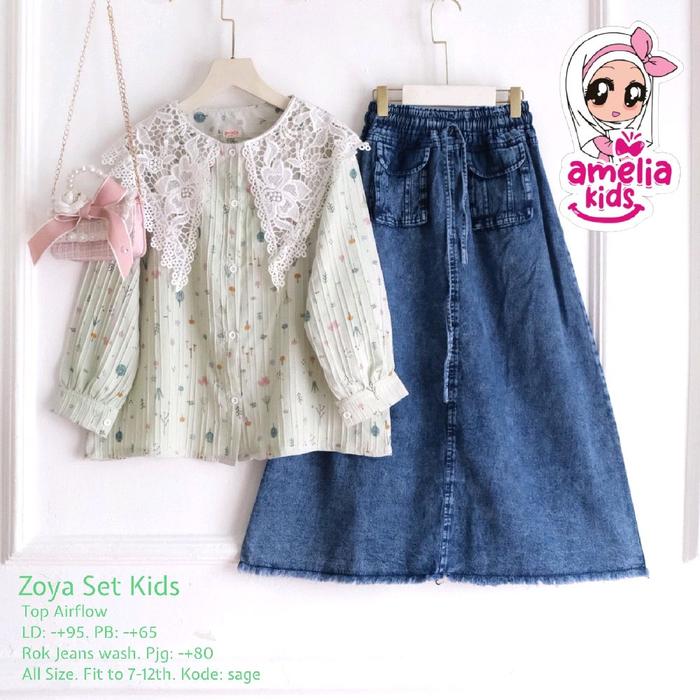 ZOYA SET ROK KIDS matt airflow jeans wash original by AMELIA KIDS Muslim Baju Setelan Motif