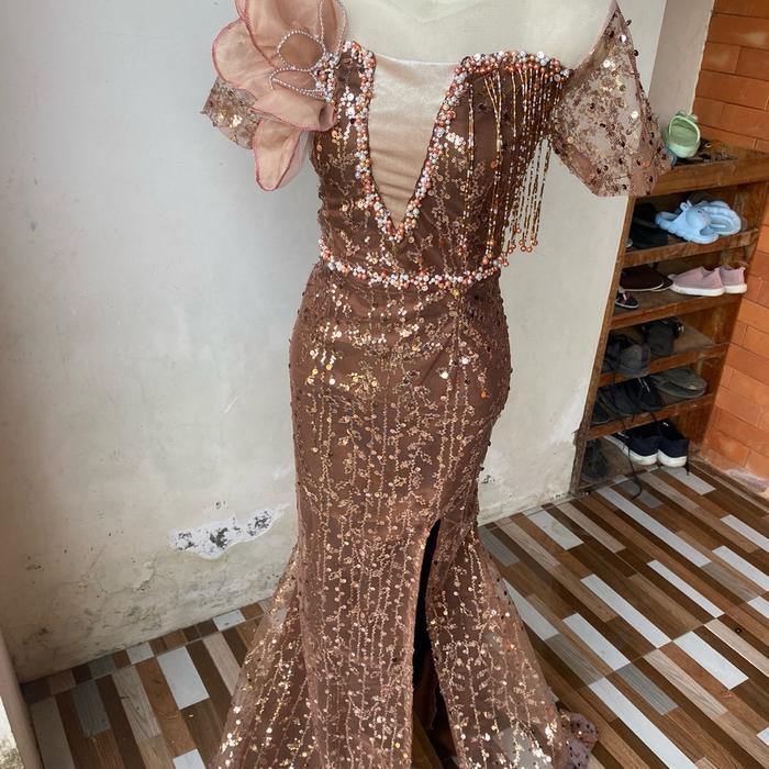 Gaun simple elegant, gaun pesta, gaun singer, dress nyanyi Formal Wanita Kondangan Panjang