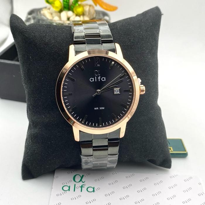 ALFA 8000-1 Jam Tangan Pria Rantai Analog Casual Bahan Stainless Stell Tanggal Aktif Water Resistant