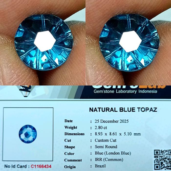 NATURAL BLUE TOPAZ LONDON BRAZIL CUTTING CUSTOM GOOD LUSTER MEMO GLI LAB