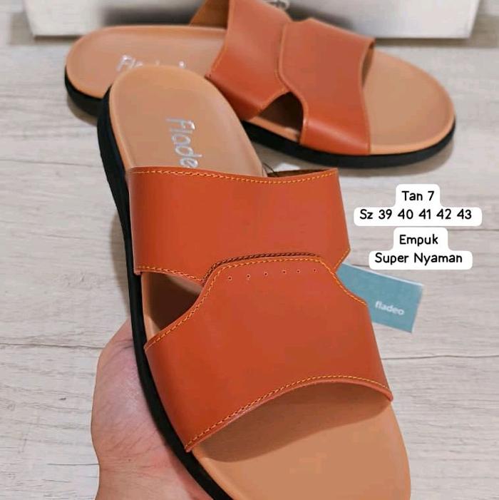 Fladeo Sandal Pria Tan 7 Empuk Super Nyaman Sz 39 40 41 42 43 Sepatu Kulit Asli