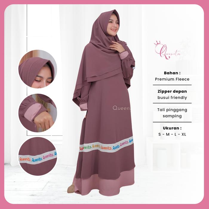 Gamis Set Syari Hijab Khimar By Queenita.id Haifa Set Gamis Polos Busui Wudhu Friendly