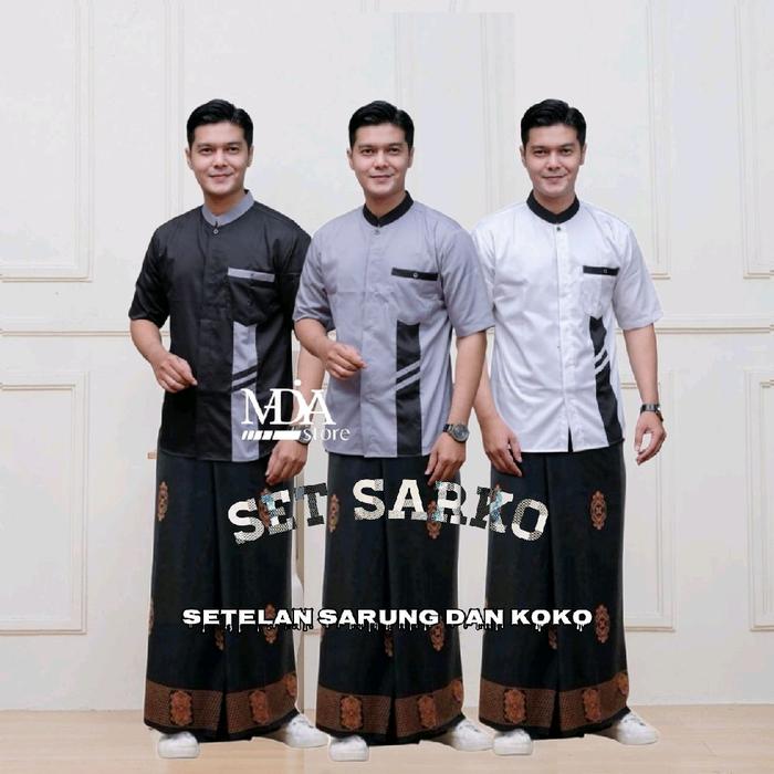 Paket Set 100Rb SARKO SARUNG kemeja koko pria baju koko muslim pria dewasa lengan pendek  koko kombi