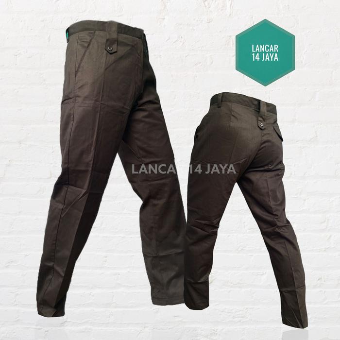 Celana PDH Warna Coklat Tua - Celana Lapangan Pramuka & Security - Bahan Drill Tebal - Model Standar
