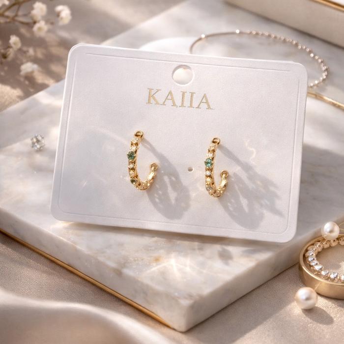 Gold Hoop with Emerald Stone Stone Earrings