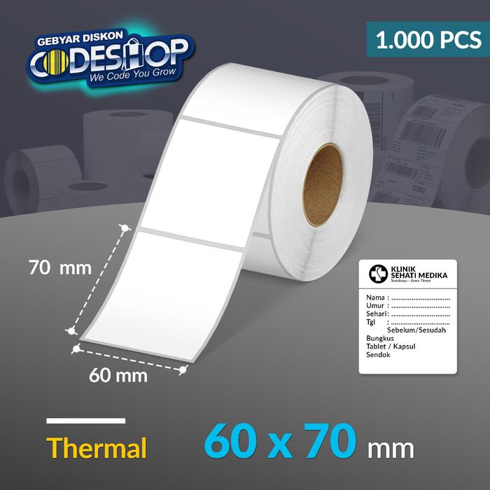 Codeshop Label Stiker Thermal 60 x 70 mm 1 Line Core 1 Inch 1000 Pcs Printer Barcode