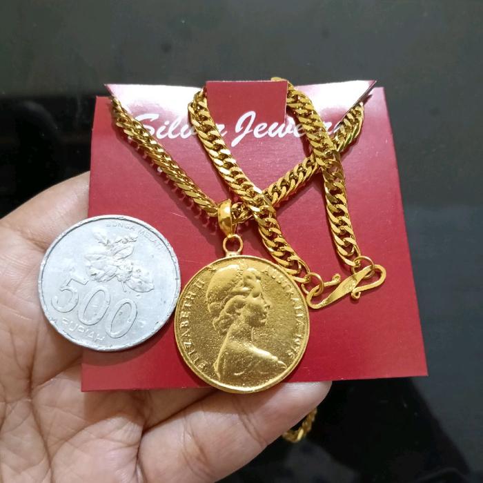 kalung Liontin Koin Besar kuningan lapis emas