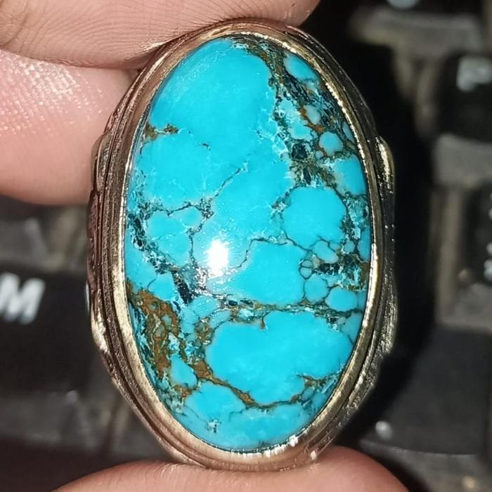 Akik Cincin Batu Natural Turquoise Pyrus Pirus Tibet Hubei Xinjiang Biru Fancy Royal Blue Lawas Urat